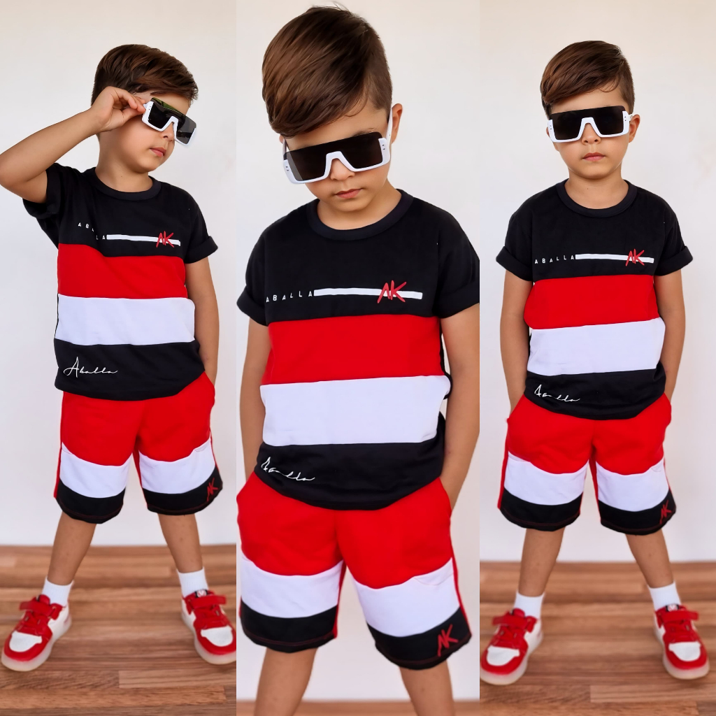 Roupa Infantil Conjunto Criança Masculino Bermuda Verão e Camisa Camiseta Menino Infanto Juvenil