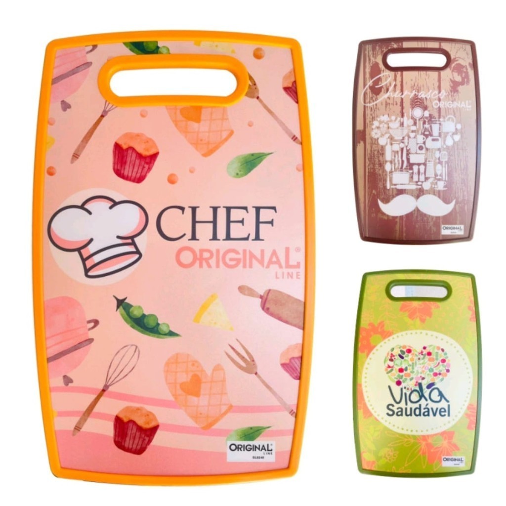 Tabua De Carne Corte Legumes Frutas Churrasco Grande Plastico PVC 30x20cm Grossa Profissional Estampada Decorada Resistente Antimofo e