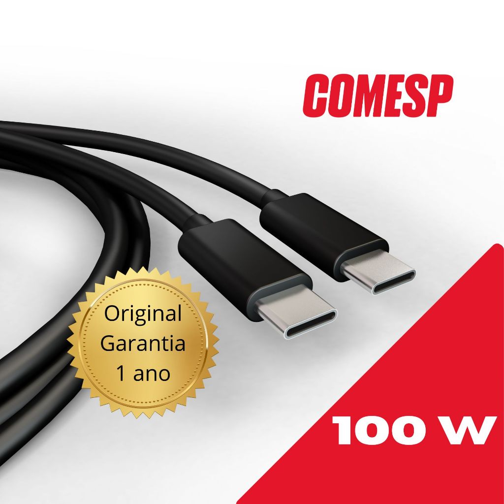 Cabo USB-C p/ USB-C Turbo - Blindado/Reforçado 100W 3A 1 Metro - Comesp
