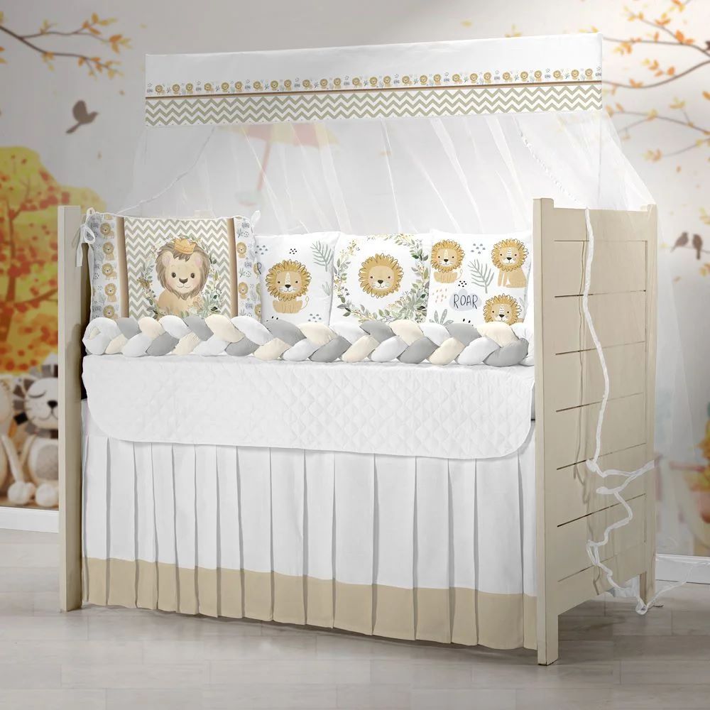 Kit Berço Trança Rei da Selva 12 Peças 100% Algodão Estampado
