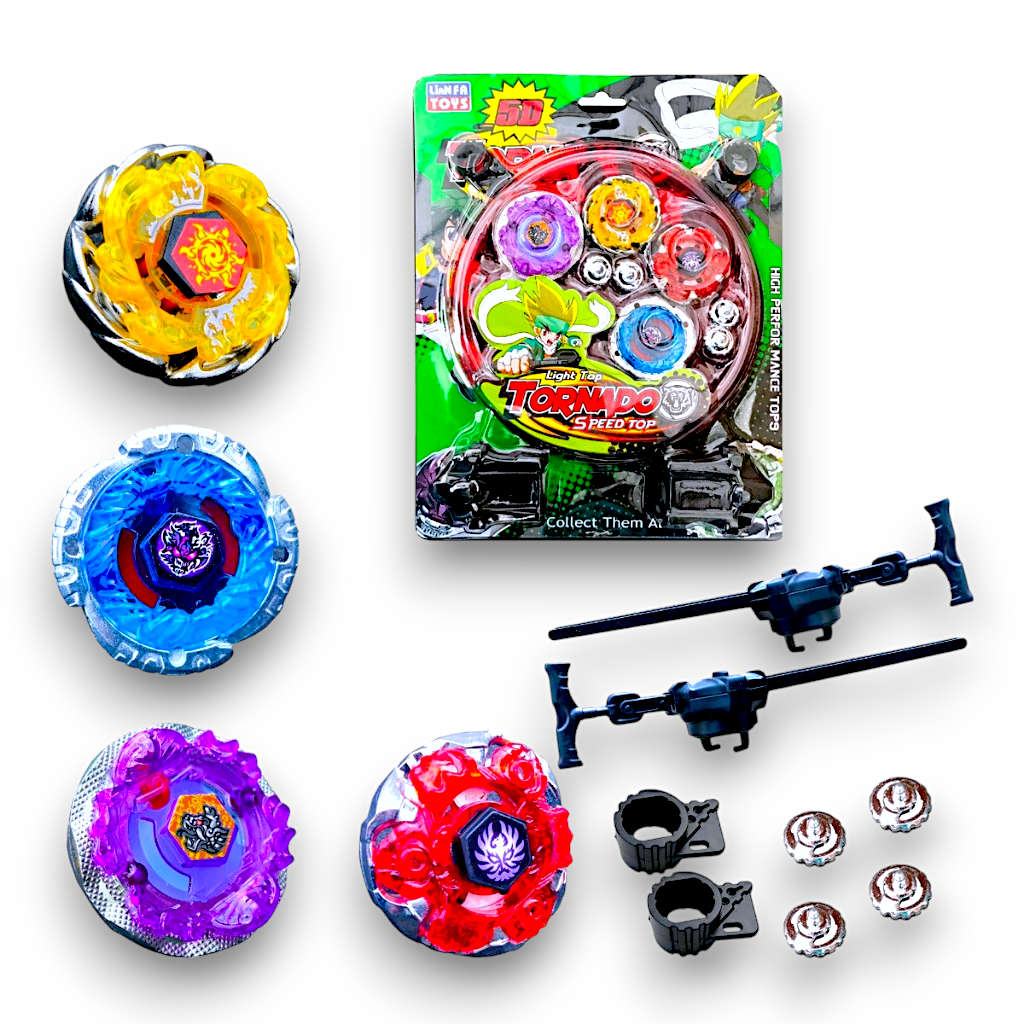 Kit 4 Beyblade Metal Com Led 5D Luz + 2 Lançadores + Arena Para Combate Brinquedo Pião em Oferta na Shopee
