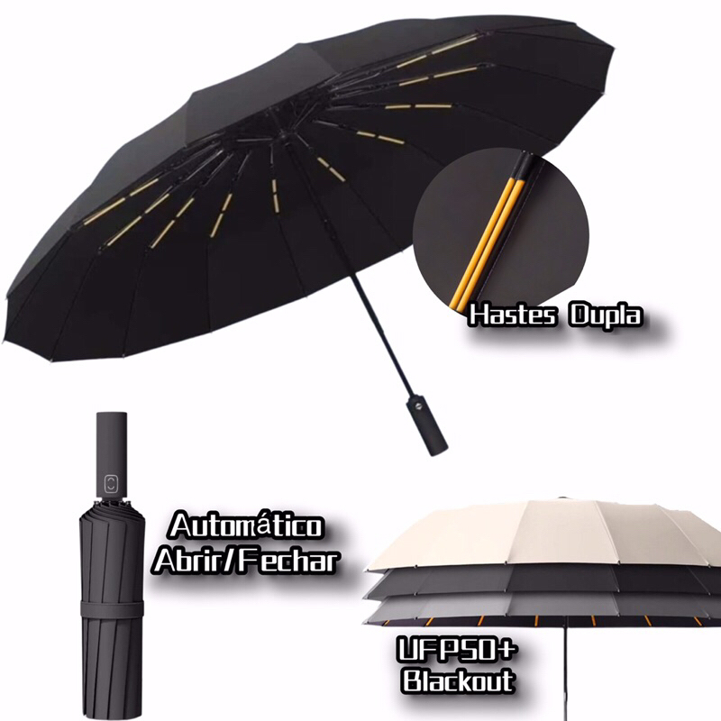 Guarda-Chuva Automático LY2504 – Abre e Fecha, Reforçado, Contra Vento, Proteção Solar