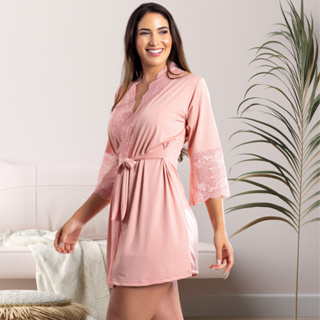 Robe Luxo renda e manga sino feminino roupão noiva em Oferta na Shopee