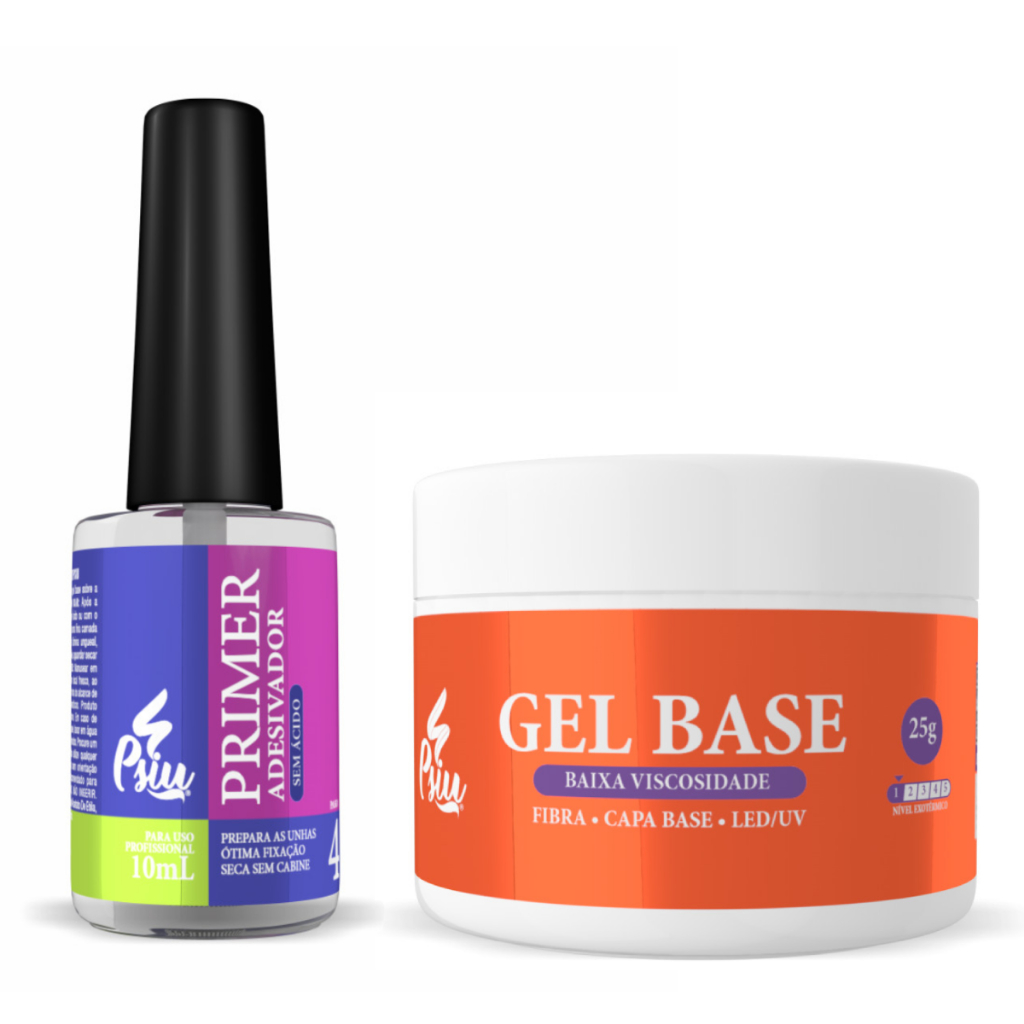 Psiu Kit Primer Adesivador 10ml + Gel Base 25g - Para Unhas Alongadas