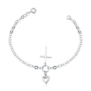 Pulseira Feminina de Prata 925 Coração e Cruz