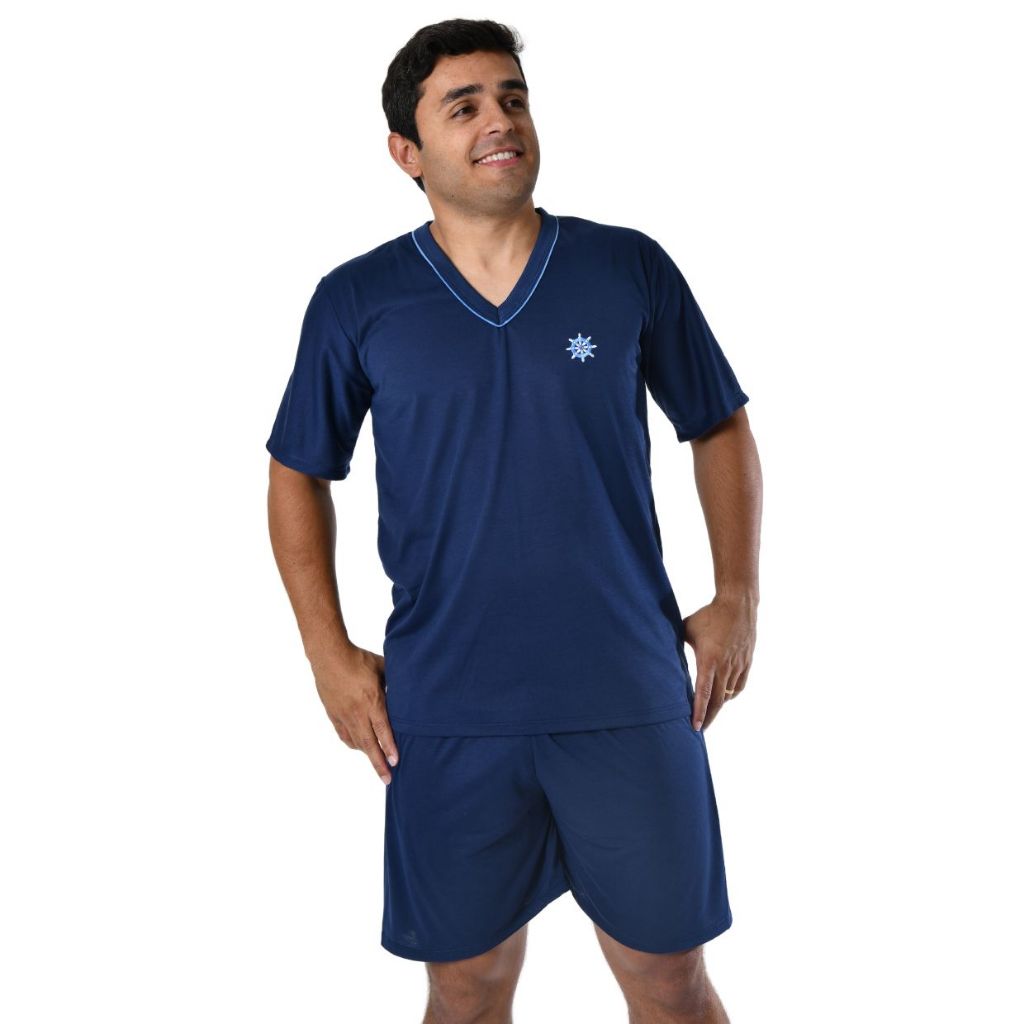 Pijama Masculino Verão Adulto Blusa e Short Liso Manga Curta Malha Premium Promoção
