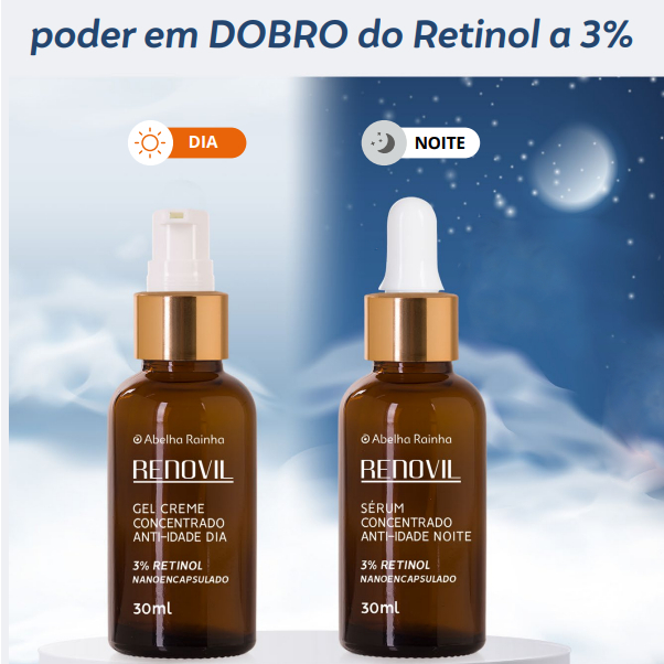 Kit Sérum E Gel Creme Retinol Nanoencapsulado 3% Dia E Noite Abelha Rainha 30ml