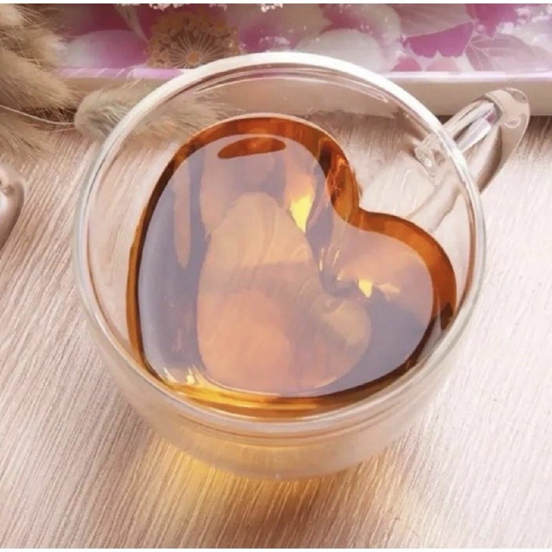Jogo de Xícaras 4 Unidades Vidro Duplo Parede Dupla 80ml Coração P/ Café Chá Suco Água Duas Camadas Caneca Chicaras em Oferta na Shopee