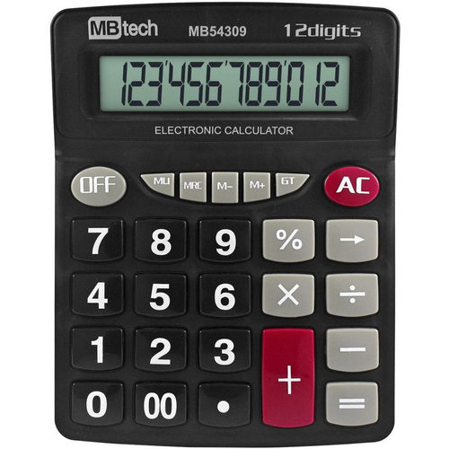 Calculadora Eletrônica 12 Dígitos Grande A Pilha Visor Lcd C/ Energia Solar Mbtech