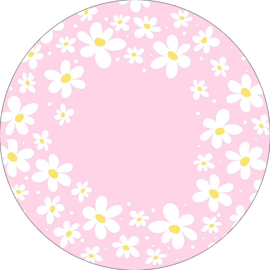 Painel De Festa Redondo Em Tecido - Margarida e Poás Rosa 133