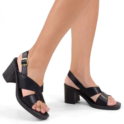 Sandália Feminina Confort Salto Grosso Preto Moda Lançamento