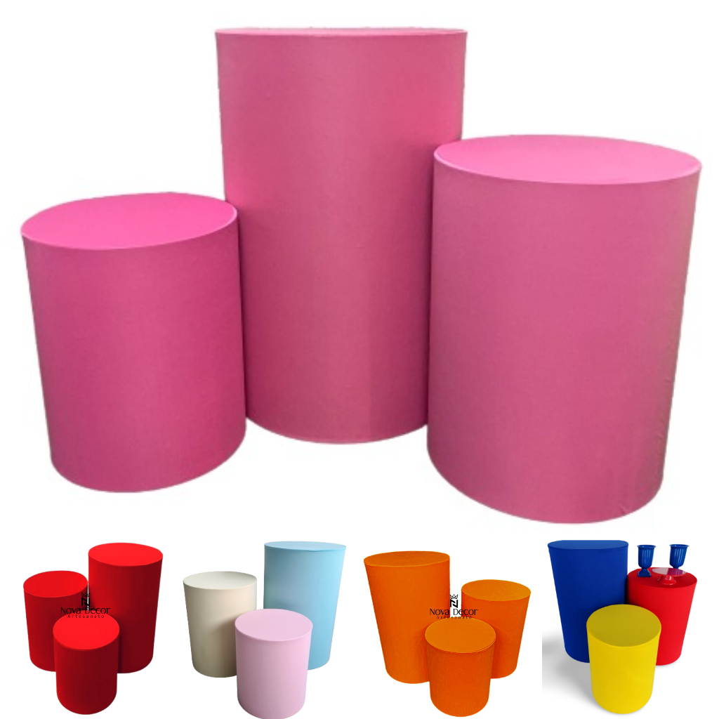 trio de capas para mesas cilindros decoração festas veste fácil com elástico em Oferta na Shopee