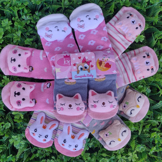 Kit 03 ou 06 Pares Meia Infantil 3D com Chocalho de Bichinho Fofinha Bebê 0 a 24 meses