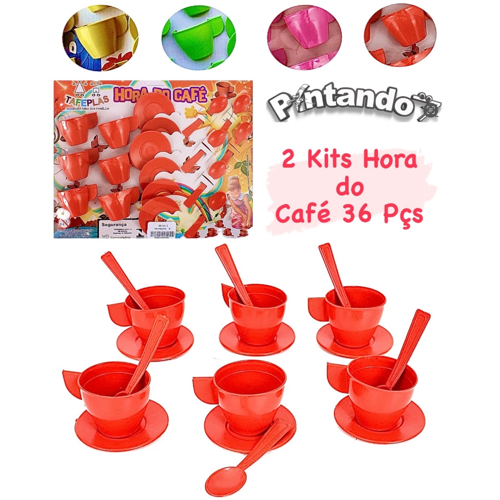 Kit 2 Unidades Hora do Café 36 pçs Xícaras Pires e Colheres Brinquedo Cozinha Infantil em Oferta na Shopee