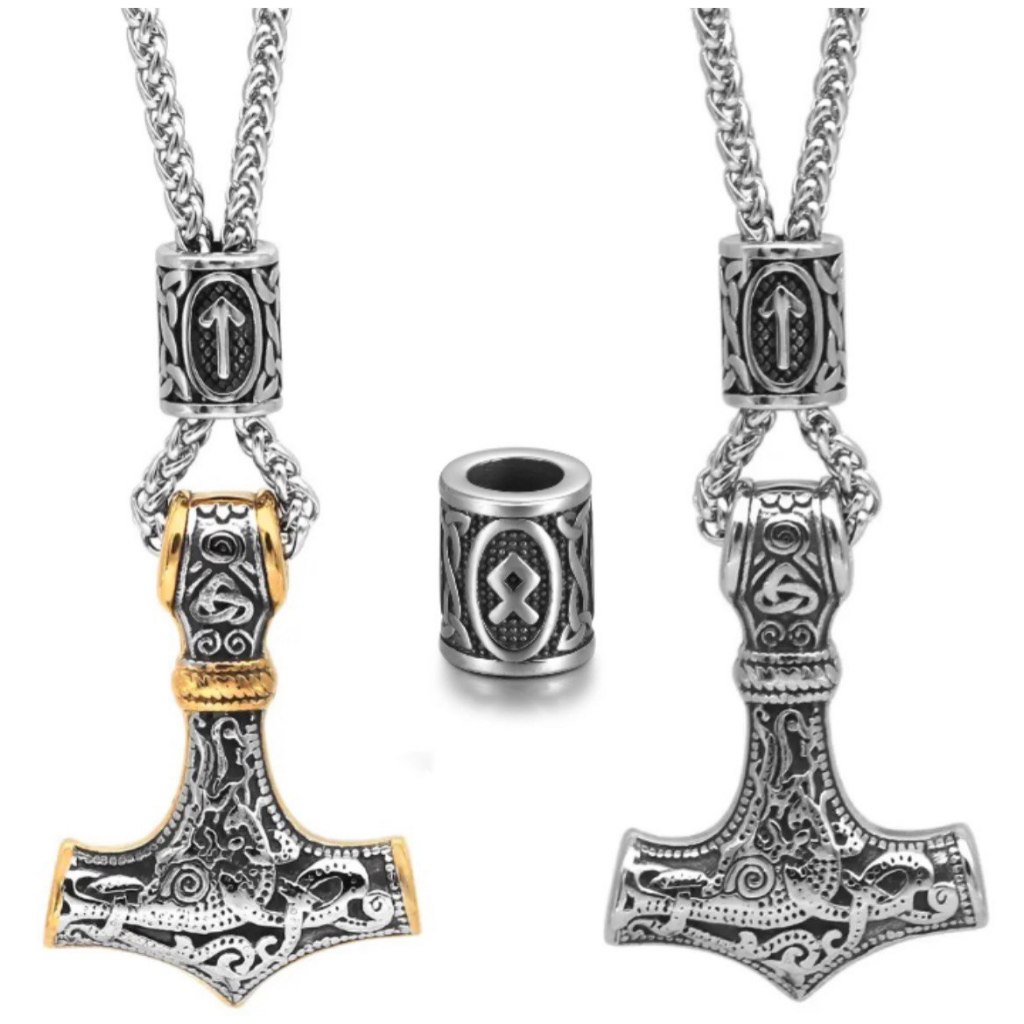 Cordão Colar Vikings Aço Inoxidável Cordão Martelo Thor Nórdico Odin Céltico Corrente Masculina Ragnar Valhala