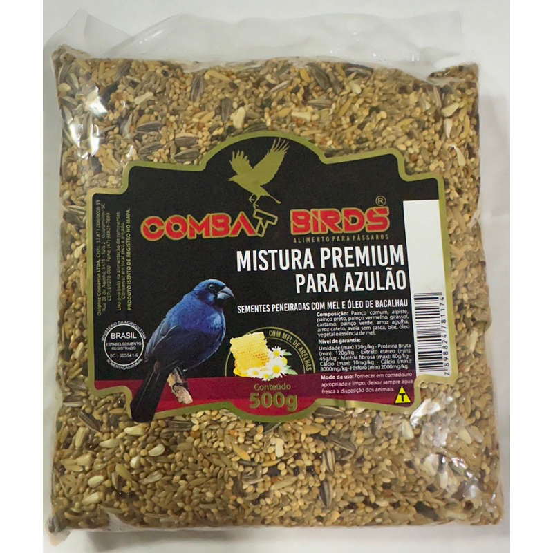 Mistura para Azulão sementes peneiradas com Mel e óleo de bacalhau 500g sementes selecionadas de alta qualidade