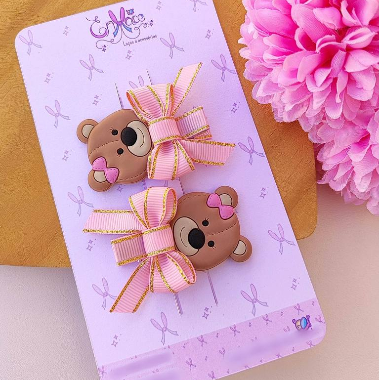 Parzinho de presilhas ursinhos laço no bico de pato acessorios de cabelo bebe menina infantil em Oferta na Shopee