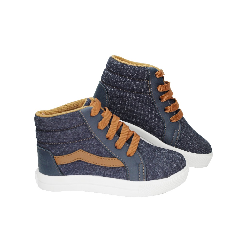 Tênis infantil unissex botinha jeans/marrom cano alto menina e menino