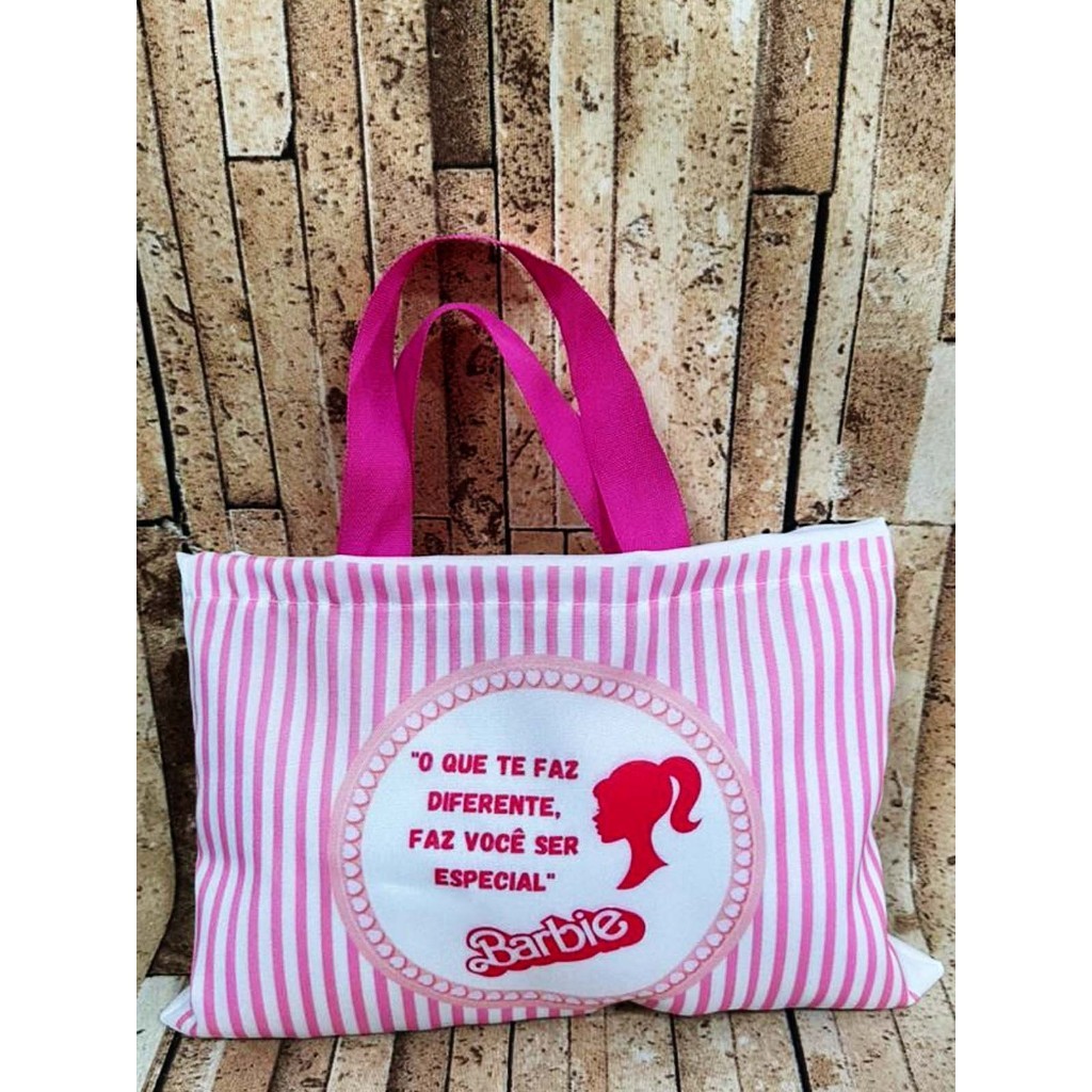 Sacolinha Eco Bag 28x19cm Personalizada Barbie  Festa Aniversário Lembrancinha Saquinho Infantil