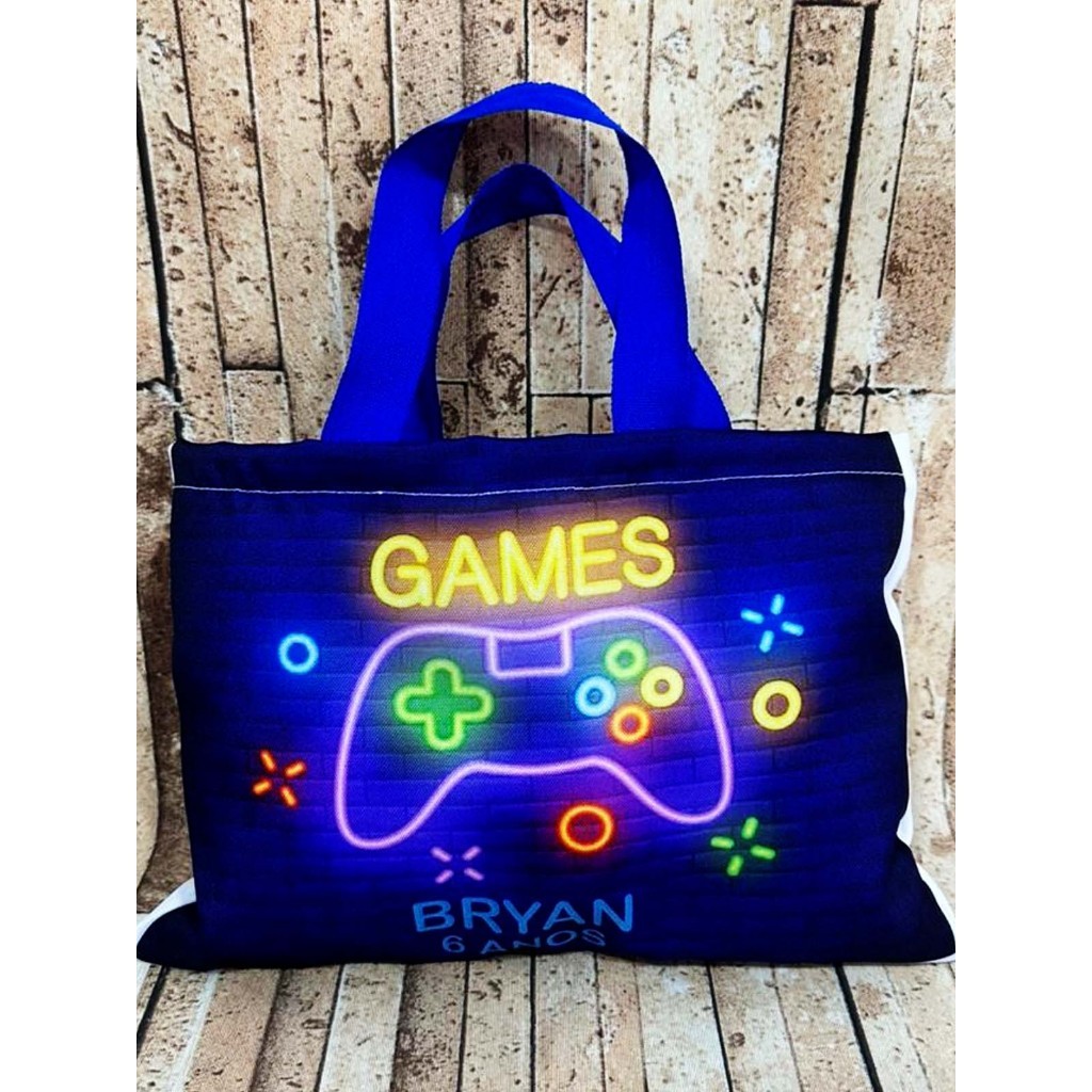 Sacolinha Eco Bag 28x19cm Personalizada Games  Festa Aniversário Lembrancinha Saquinho Infantil
