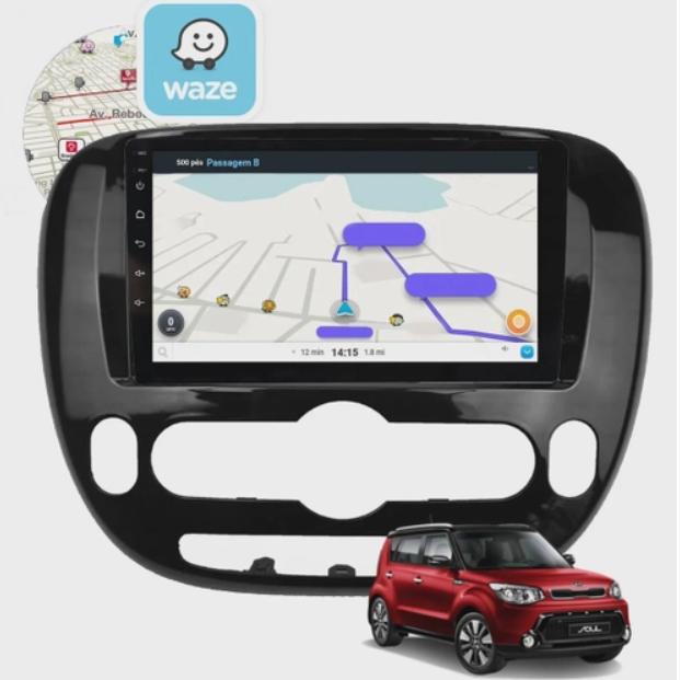 Central Multimidia para Kia Soul 2014-2018 com Kit (TELA ,CHICOTE e MOLDURA)