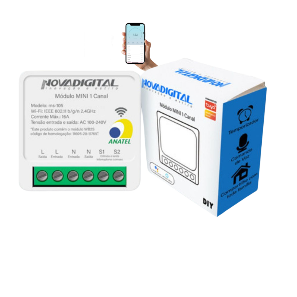 Modulo Relé Wifi Mini 1 Canal e 2 Canais Tuya Nova Digital Google Alexa Mini Interruptor Inteligente Smart Life