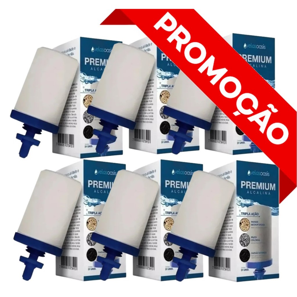 Kit 6 Velas Oasis Tripla Ação PREMIUM ALCALINA Carvão E Prata Para Filtro De Barro em Oferta na Shopee