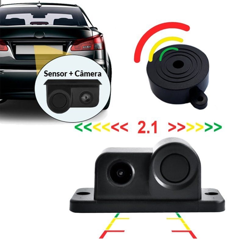 Câmera de ré mais sensor de estacionamento acoplado