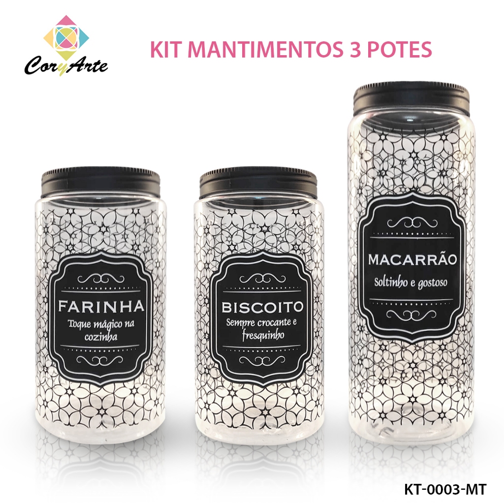 Kit com 3 (três) potes de mantimento - Farinha 1550 ml , Biscoito 1550 ml, Macarrão 2000 ml em Oferta na Shopee