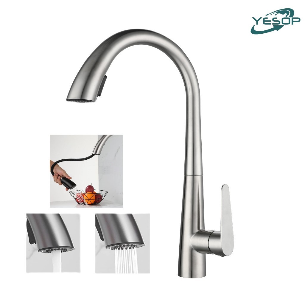 Torneira De Cozinha Bancada Gourmet Extensível Monocomando Prata Escovado Yesop em Oferta na Shopee