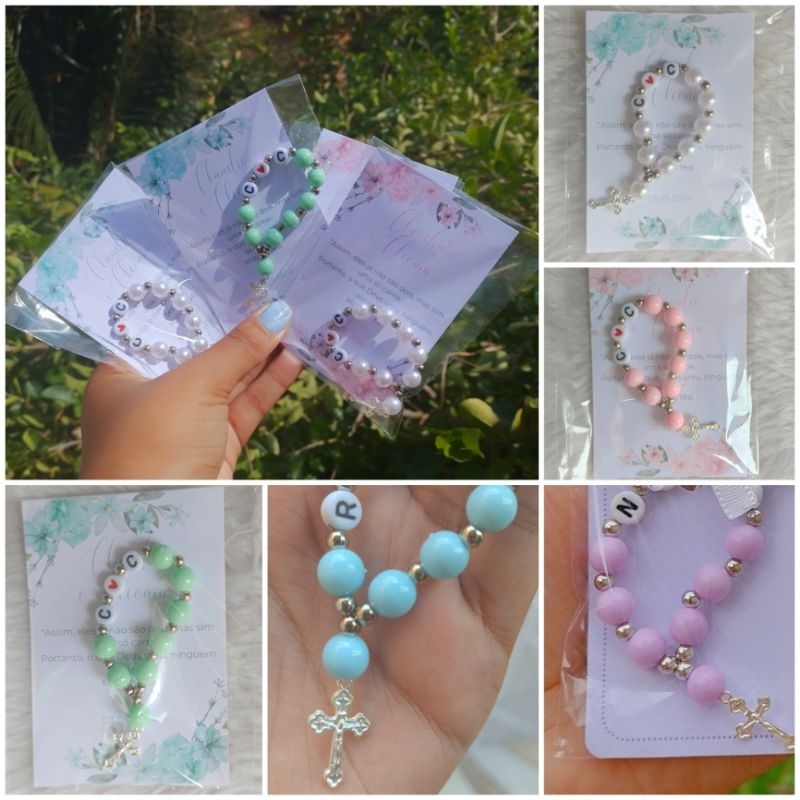 Mini terço com ou sem chaveiro personalizado com iniciais e coração para lembrancinha de casamento