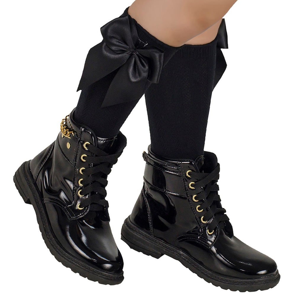 kit Bota Feminina Infantil Bota Coturno E Meia 3/4 Infantil Menina Meia Festa Laço em Oferta na Shopee