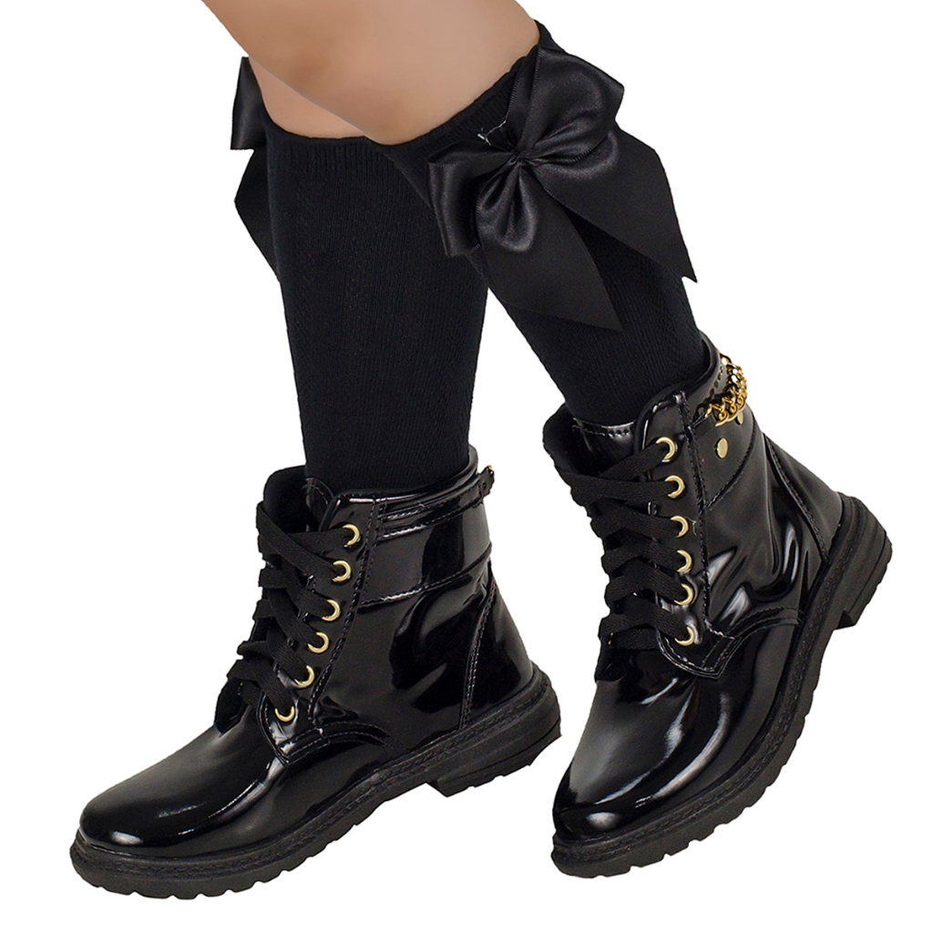 Kit Bota Infantil Feminina Coturno Feminino E Meia Infantil 3/4 Menina Laço em Oferta na Shopee