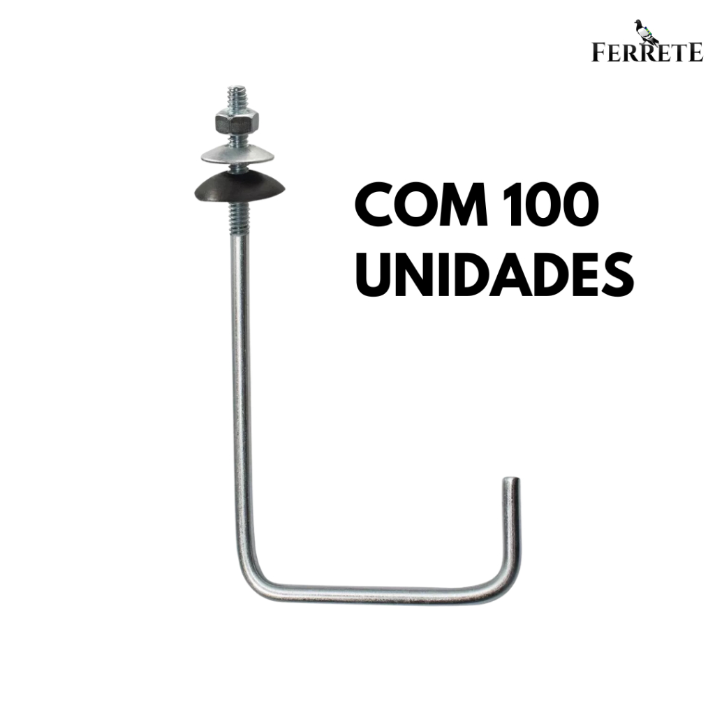 Gancho J Para Telha 1/4x240mm e 1/4x280mm - Com 100 Unidades