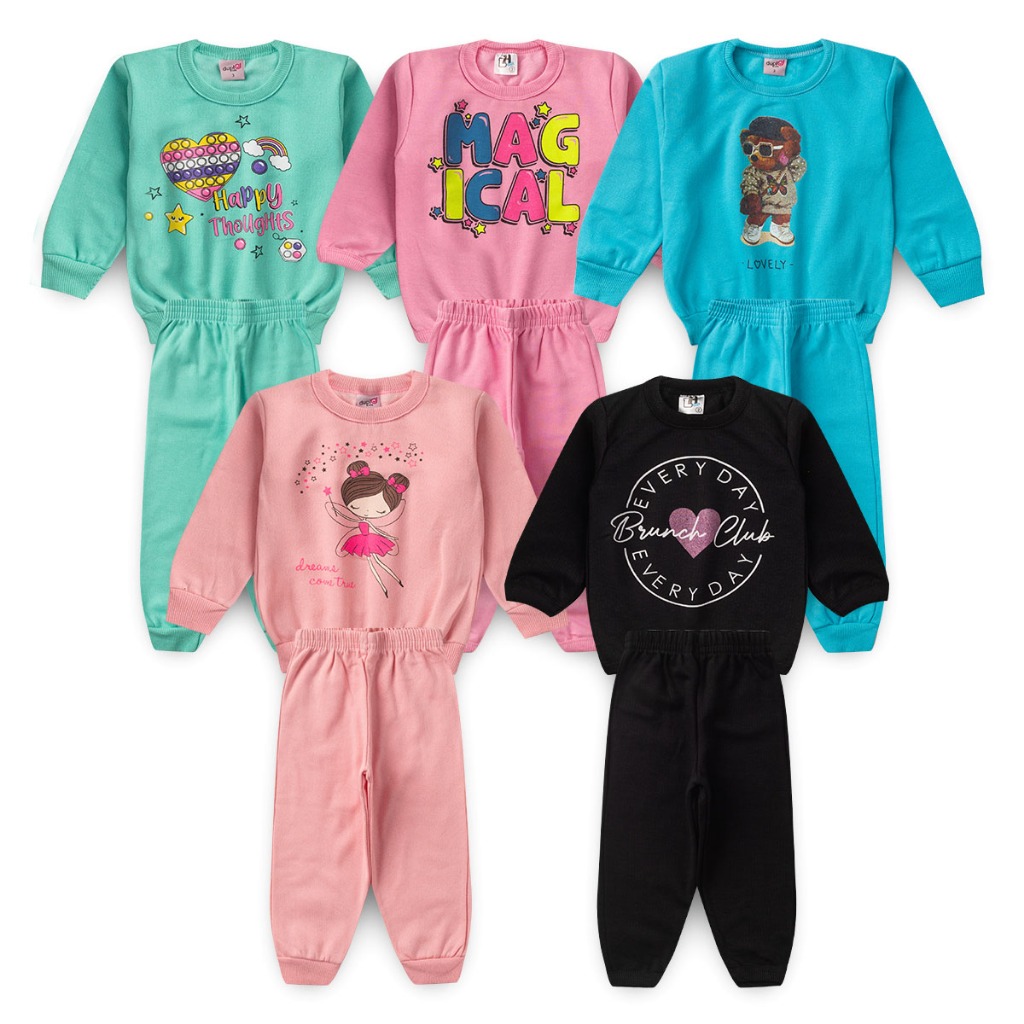 Kit 4 Peças De Roupas Inverno São 2 Conjunto 2 Calças e 2 Casacos Moletom Menina Capuz Blusa Frio Tamanhos 1 2 3 4 6 8