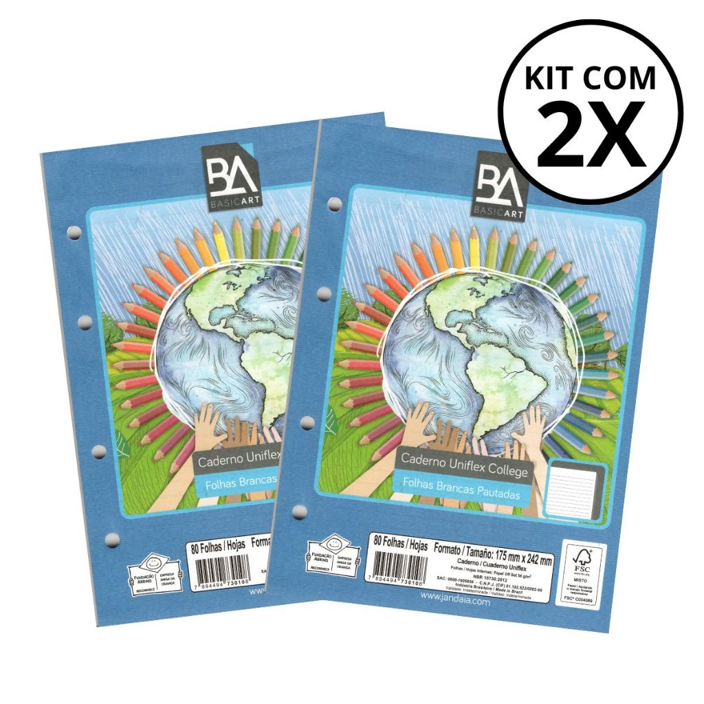 Kit 2 Refil Para Caderno Argolado Colegial 80 Folhas 56g/m² - JANDADIA em Oferta na Shopee