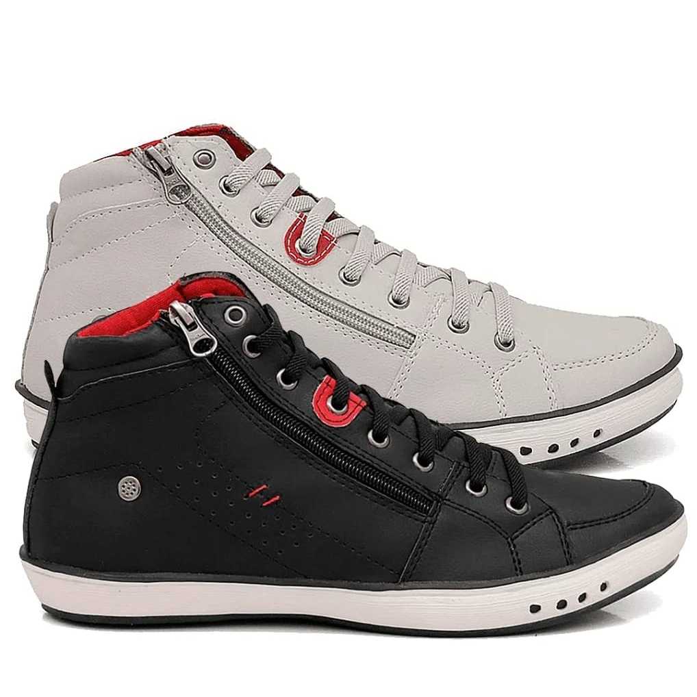 Kit 2 Pares Botinha Casual Estilosa Sapatênis Masculino Couro esportivo Bota Cano Médio casamento em Oferta na Shopee