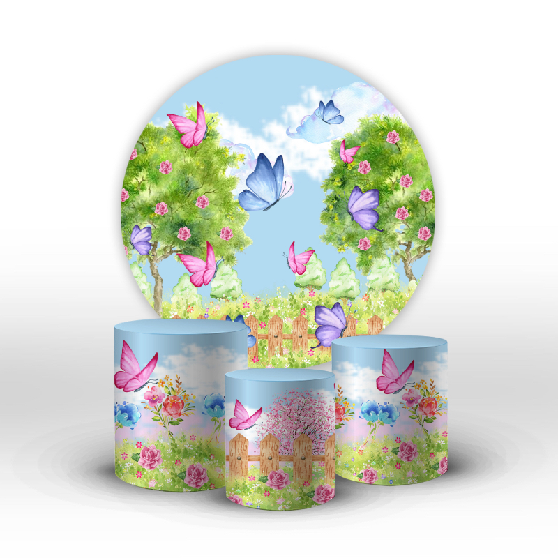 Kit Painel E Trio De Cilindro Borboletas Tecido Sublimado C/elástico em Oferta na Shopee