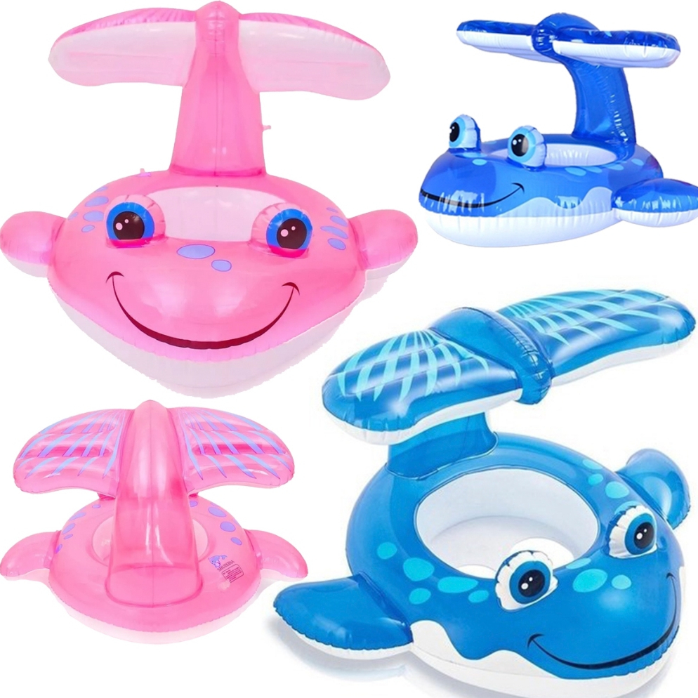 Boia Infantil Bebê Bote Tubarão Cobertura para Sol Boia Inflável Infantil  - Snel