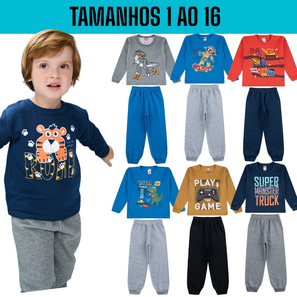 Kit 4 Peças Moletom Masculino Infantil Juvenil 1 a 16