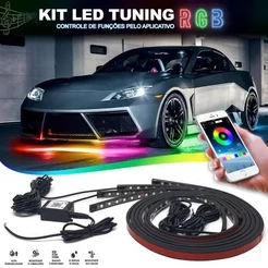 Led Neon Rgb Colorido Externo Acessorios Tuning Luz Carro Light 12v Controle Remoto ou Aplicativo APP Batida Música