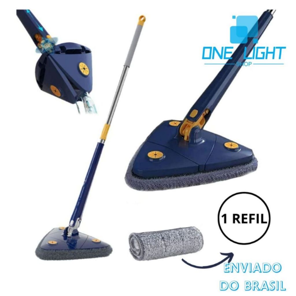 Esfregão Triangulo Mop Ajustável Giratória 360° Limpeza Banheiro Chão Janela Teto <ONE LIGHT SHOP>