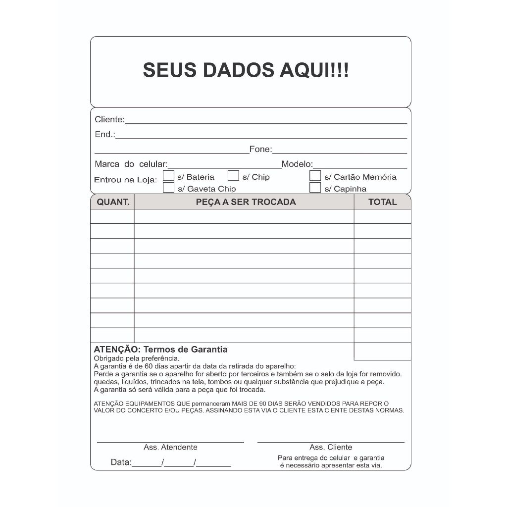 10 Blocos Talões Check List oficina loja de carros van funilaria auto elétrica