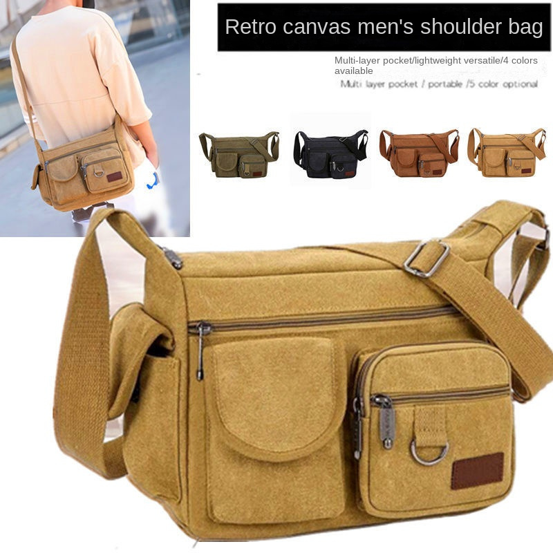 Bolsa Carteiro De Lona De Ombro Transversal Tiracolo Unisex Discreta Espaçosa Estudantes/Trabalho