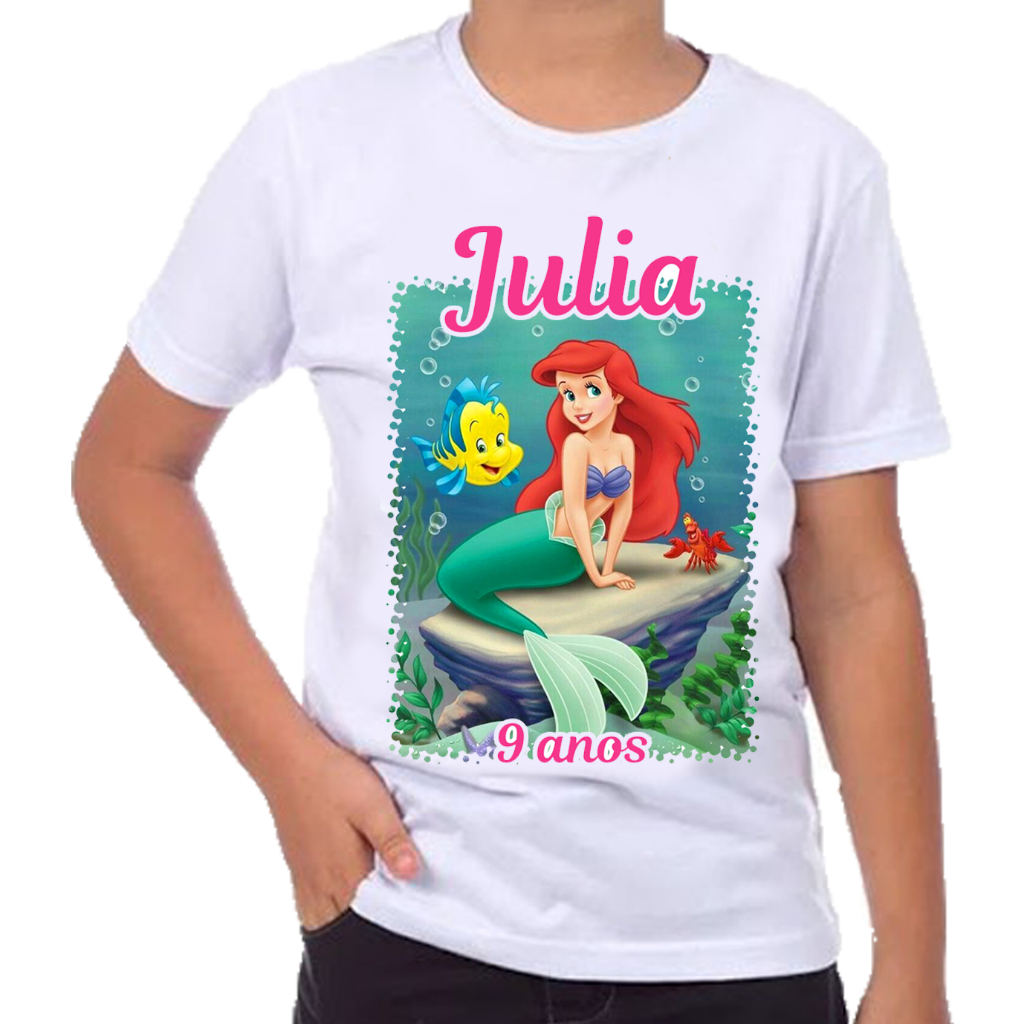 Camiseta Pequena sereia Ariel meninas (LEIA A DESCRIÇÃO) em Oferta na Shopee