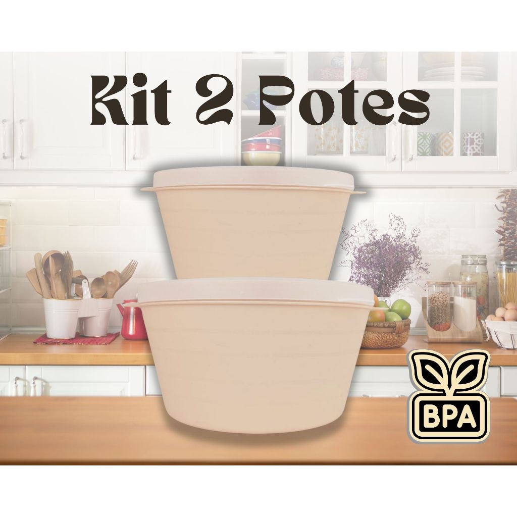 Jogo 2 Potes Redondos p/ Armazenamento Transparente Plastico, Conjunto de Pote com Tampa Transparente Kit Pote Plástico Bege Resistente