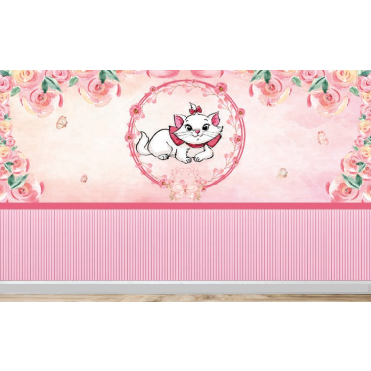 papel de parede gata marie flores ripado rosa