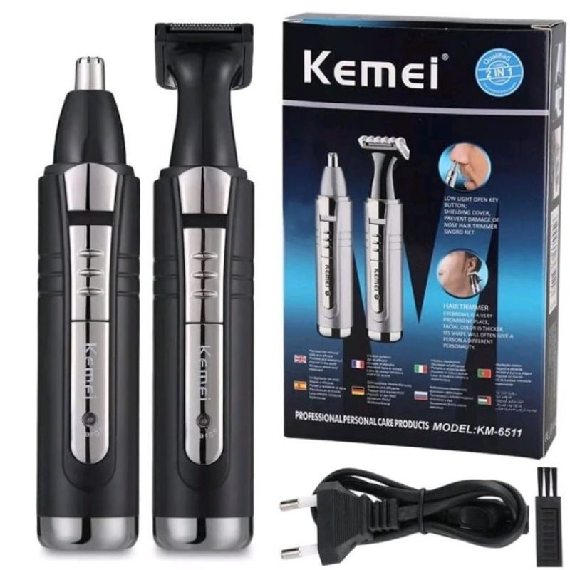 Máquina Acabamento Barba Cabelo Tirar Pelos Nariz Orelha 2 em 1 Kemei Original km-6511 em Oferta na Shopee