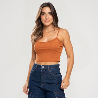 Blusa Feminina Alcinha Cropped Canelado Ribana Moda