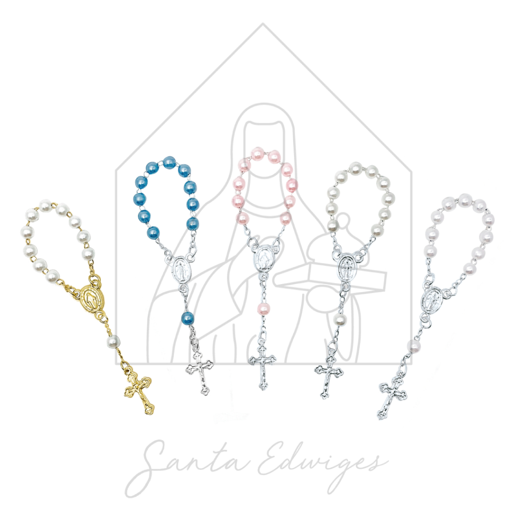 Mini Terço Pérola p/ Lembrancinhas – Kit c/ 15 Unidades – Batizado, Casamento, Comunhão em Oferta na Shopee
